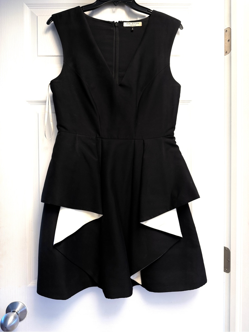 Halston Heritage Black Dress with White Contrast Peplum Detail